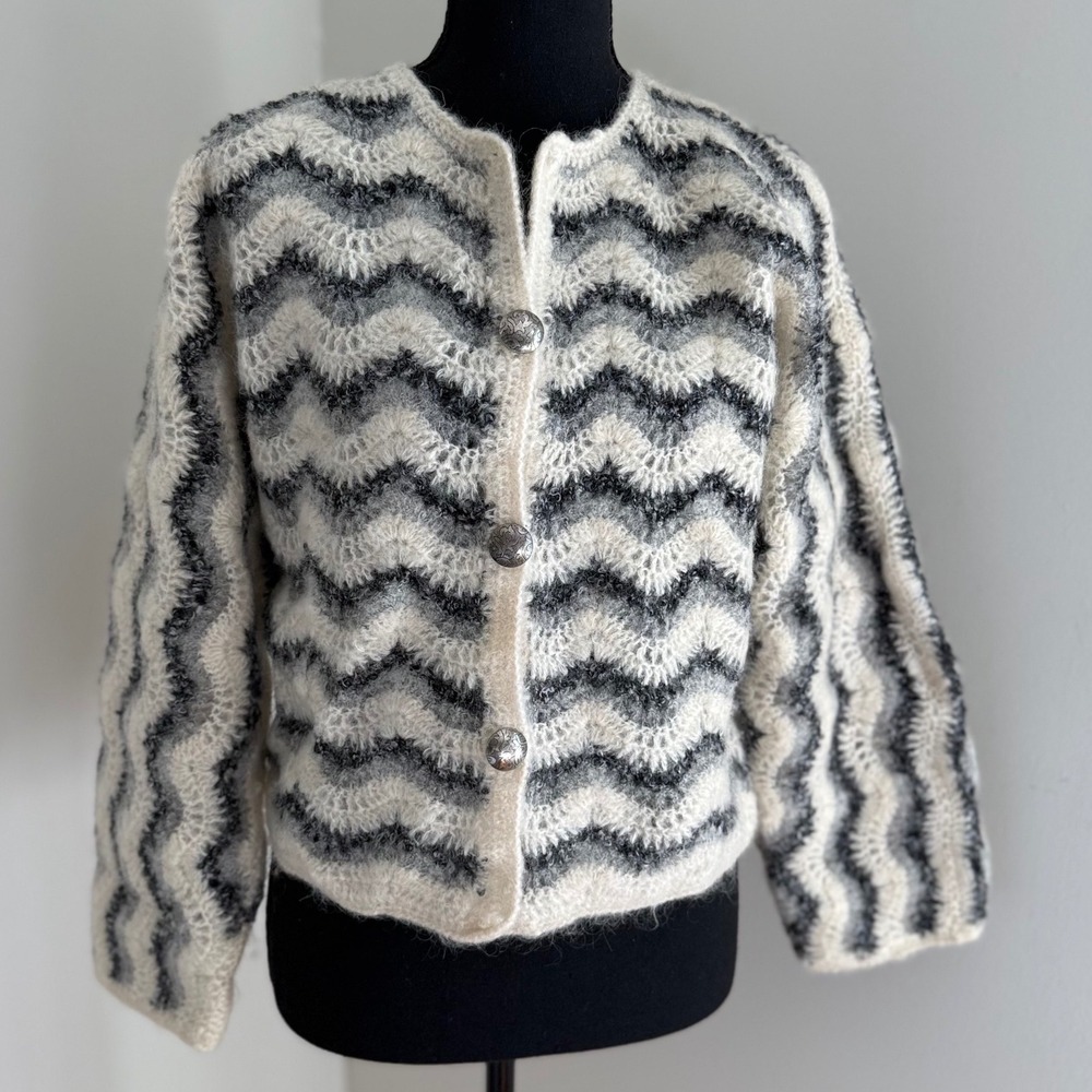 Vintage Tony Lambert Collections 51% Mohair Fuzzy Cardigan Sweater M
